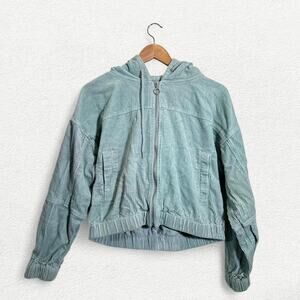 Forever 21 Cropped Corduroy Zip Up Jacket in Blue